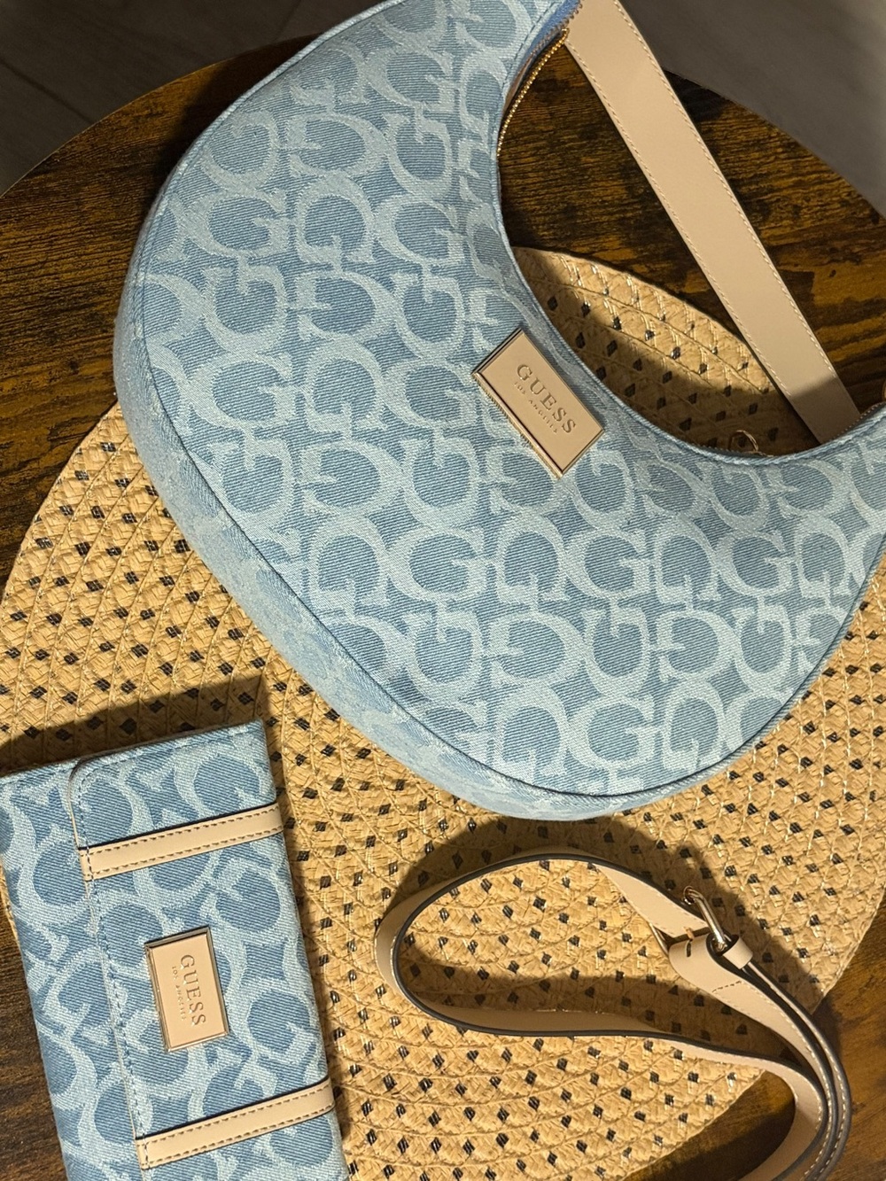 GUESS Blue Monogram Shoulder Bag and Wallet Set